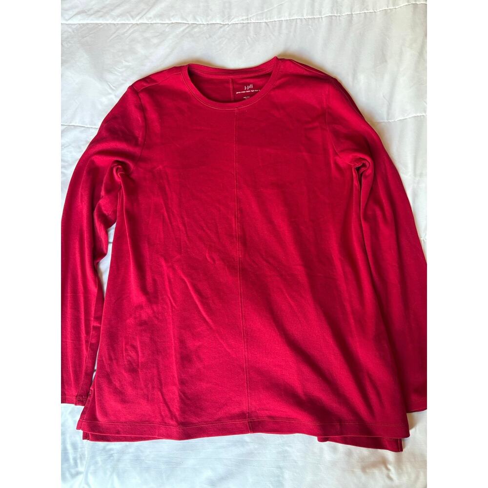 Pima Cotton Red Crew Neck High Low Tee Long Sleeve J. Jill T Shirt Size Medium